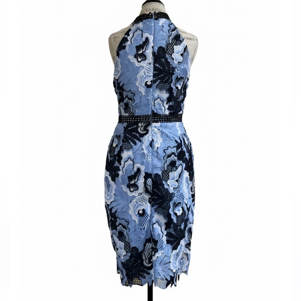 NWT! Alexia Admor “Celine” Blue Floral Lace Halter Sheath Dress Size 8 - Picture 5 of 8